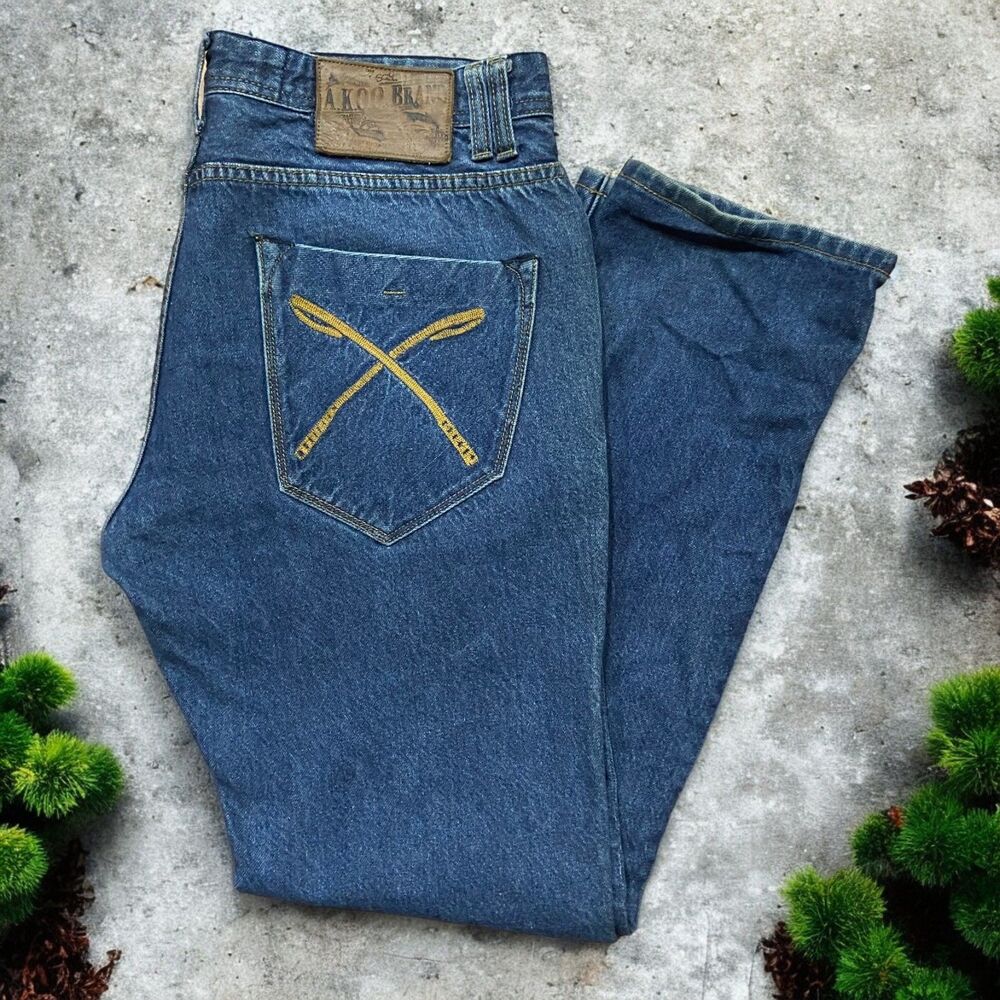 Akoo Brand Classic Straight Leg Denim Cotton Blue Jeans Men's Size 36 x 32